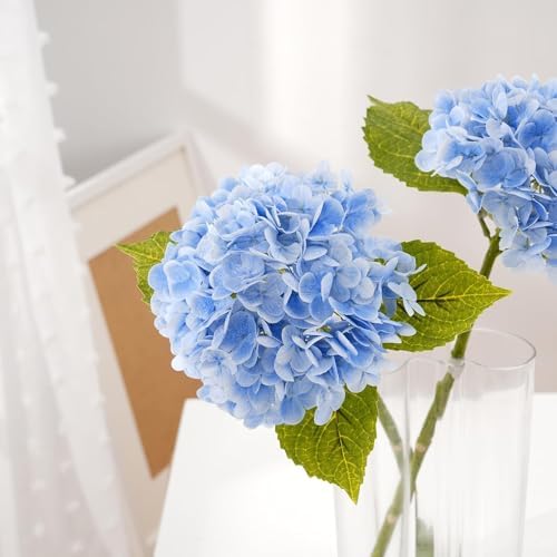 Waipfaru 4Pcs Real Touch Hydrangea Artificial Flowers, Blue White Fake Hydrangea Flowers, 21" Lifelike Latex Faux Hydrangea Flowers for Wedding Bouquet Home Decor Centerpieces - Image 4