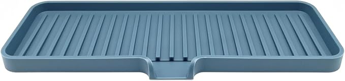 Silicone Soap Dish Tray and Sponge Holder with Drain Chute, Rectangular, Kitchen and Bathroom Sink Organizer (Smoky Blue, 12"x4")