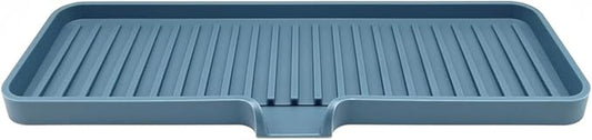Silicone Soap Dish Tray and Sponge Holder with Drain Chute, Rectangular, Kitchen and Bathroom Sink Organizer (Smoky Blue, 12"x4")