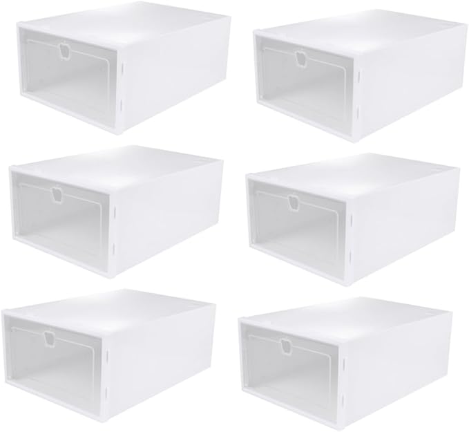 Healifty 6-Piece Thick Shoe Storage Boxes Drawer-Type Organizer for High Heels Sneakers and Boots Plastic Stackable Shoe Case for Closet and Entryway