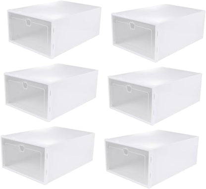 Healifty 6-Piece Thick Shoe Storage Boxes Drawer-Type Organizer for High Heels Sneakers and Boots Plastic Stackable Shoe Case for Closet and Entryway