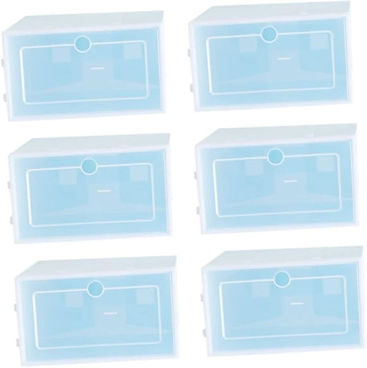 Shoe Container Set 6pcs Stackable Boxes for Shoes Large Size Clear Plastic Home Office Storage Solution