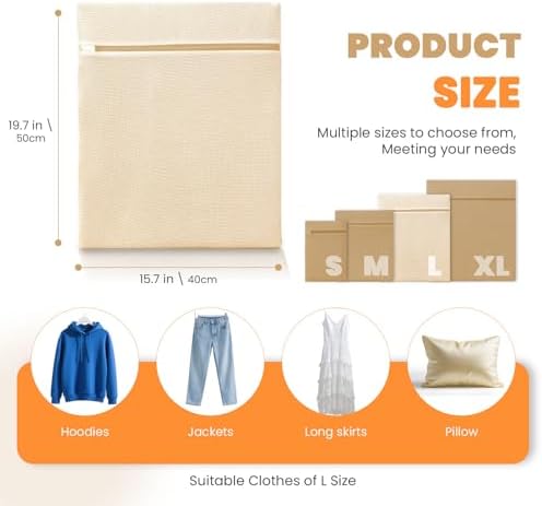 ABRRLO 4Pcs Large Cotton Mesh Laundry Bags for Delicates,Breathable Mesh Garment Bag for Washing Machine,Travel Wash Bags with Zipper for Bras,Underwear,Socks,Clothes,Laundry Dorm Room Essentials(L) - Image 5