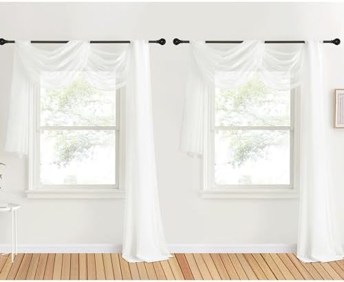 NICETOWN Sheer Textured Scarf Valances for Windows, 216" Extra Long Window Dressings for Anniversary/Wedding Design, 60" Wide, 2 Pieces, Off White by NICETOWN