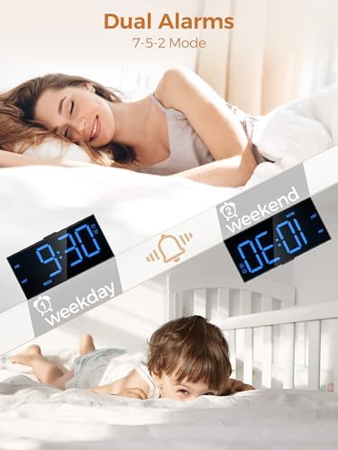 Digital Alarm Clock for Bedroom with 2.2-Inch Bold Numbers, Dual Alarms - Image 4