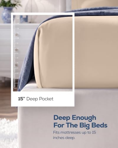Queen Fitted Sheet, Ultra Soft Fits Up to 15 Inch Deep Pocket, Beige - Image 2