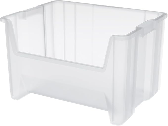 Akro-Mils 13017 Stak-N-Store Stackable Storage Bins, Heavy Duty Garage Storage Containers, Open Front Plastic Organizer for Tools, Shelves, Closet Organizer, 15" x 20" x 12-1/2", Clear, 3-Pack