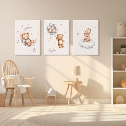 Teddy Bear Nursery Wall Art Decor Baby Boy Girl Room Poster Vintage Nursery Canvas Wall Decor Toddler Kids Room Pictures Cute Bear Neutral Artwork for Bedroom Playroom 12x16x3 Inch Wrapped Canvas - Image 7