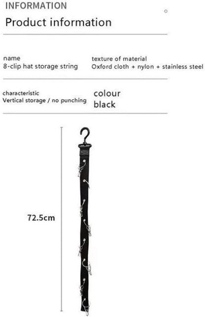Hat Rack for Baseball Caps Hat Organizer Holder for Over The Door &Wall, 8 Clips Holds Up to 8 Caps, Hat Storage for Closet, Baseball Cap Rack for Wall Hanger, Comes with 2 Metal Wall Hooks