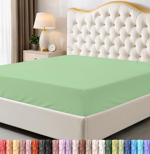 King Fitted Sheet, Ultra Soft Fits Up to 15 Inch Deep Pocket, Sage by UTOPIABEDDING