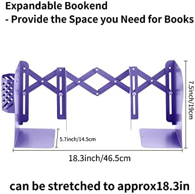 MSDADA Adjustable Bookends, Metal Book Ends for Heavy Books, Expandable Book Organizer with Pen Holder for Desk, Shelf, Office, The First Day of School Stationery Gift for Students,Teachers (Purple) - Image 2