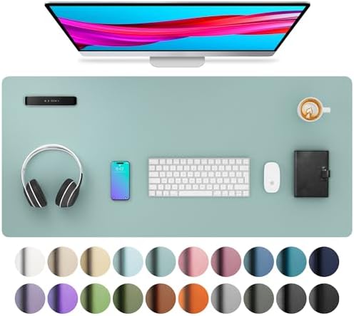 Aothia Leather Desk Pad Protector, Mouse Pad,Office Desk Mat, Non-Slip PU Leather Desk Blotter, Laptop Desk Pad, Waterproof Desk Writing Pad for Office and Home (36" x 17", Light Blue) by AothiaSimpleNaturalUnique