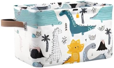 Dino Scandinavian Style Rectangle Storage Bin, 15 x 11 x 9.5 in, Collapsible Organizer Storage Basket for Home Décor