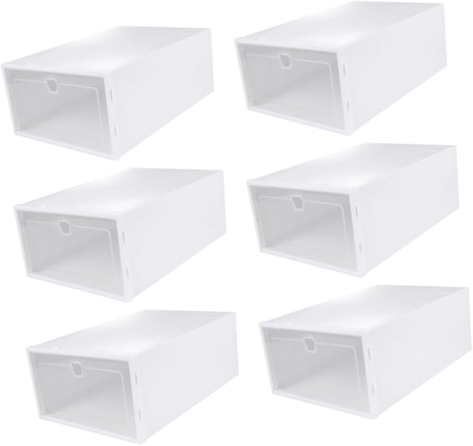 6pcs Thickened Transparent Shoe Organizer Boxes Stackable Drawer Type Shoe Holder for Sneakers and Boots PP Material Protective Storage for Closet White Frame Color