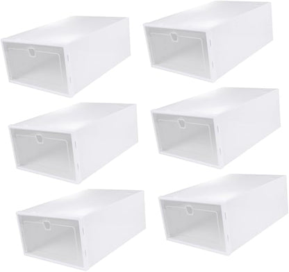 6pcs Thickened Transparent Shoe Organizer Boxes Stackable Drawer Type Shoe Holder for Sneakers and Boots PP Material Protective Storage for Closet White Frame Color
