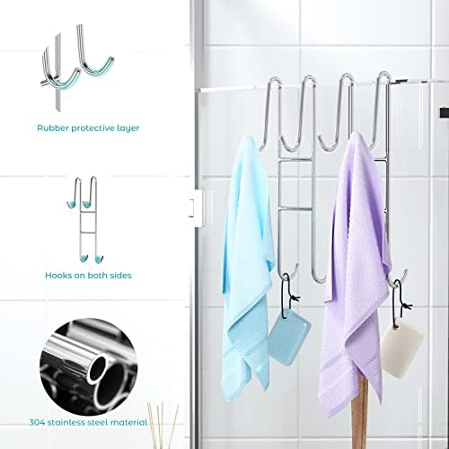 Cerbonny Shower Door Hooks (14 Inch), 2 Pack Super Extended Towel Hooks for Bathroom, Over Door Hooks, Shower Hooks for Frameless Glass Door, Silver - Image 4