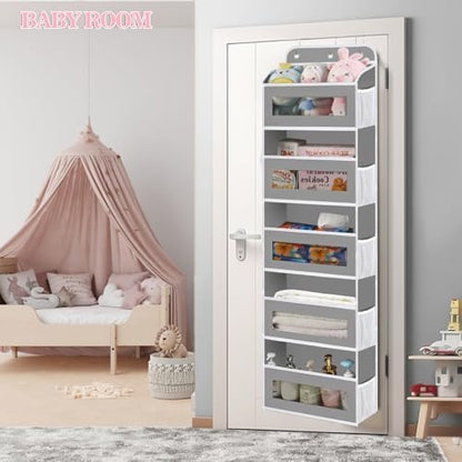 KYEVIS Over The Door Organizer, 5 Shelves Closet Door Hanging Organizer with 10 Mesh Pockets, Nursery Closet Organizer, Baby Essentials, Dorm Room Essentials for Girls