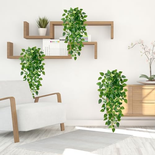 Sggvecsy Fake Hanging Plants 2 Pcs Artificial Hanging Plants Fake Ivy Vine Faux Pothos Vines Artificial Ivy Leaves Greenery Plant for Room Patio Home Indoor Outdoor Shelf Wall Garden Decor(No Baskets) - Image 3