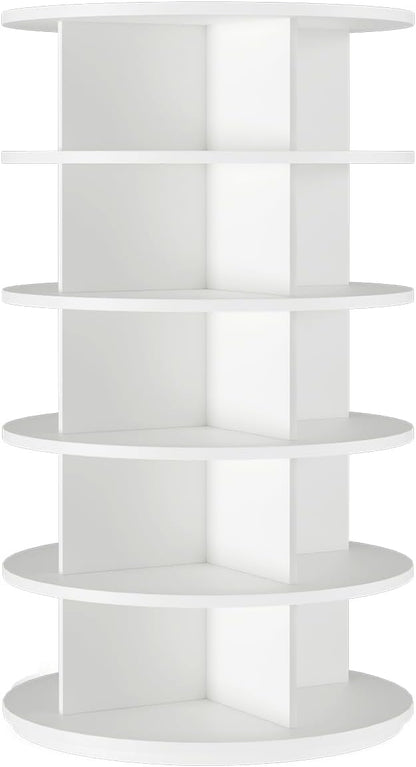 Rotating Shoe Rack 5 Tier Spinning Shoes Organizer Tower for 20-24 Pairs Lazy Susan 360 Revolving Shoe Storage Cabinet Rotate Shoe Handbag Rack Round Carousel for Closet, Bedroom (White)