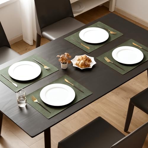 MOSAYT Vinyl Faux Leather Placemats, Set of 6, Olive Green - Image 2