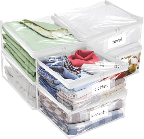 Plastic Storage Bags with Easy-Glide Zipper, Pack of 6, Durable Clear Vinyl Zippered Storage Bags for Clothes Sweaters Comforters Blankets Sheets Bedding (18 x 15 x 4 Inch, Transparent White) by Kikerike