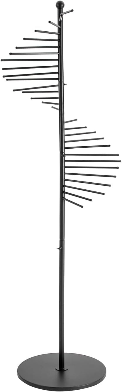 Freestanding Scarf Racks, Spiral Scarf Organizer Stand with 30 Hanger Rods, Metal Scarf Display Holder with Heavy Base for Clothing Store for Space Saving Shelves (Black)