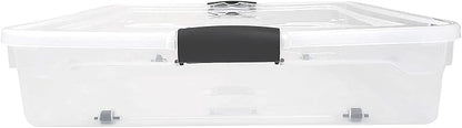 HOMZ 2-Pack Under Bed Storage, Clear Plastic Containers with Lids, 56 Quart, Gray Latch - Stackable Underbed Organizer Bins for Shoes, Bags, Clothes, and Towels
