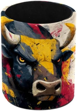 Leather Pen Holder for Desk, Graffiti Bull Pencil Cup Pen Organizer Makeup Brush Holder for Office Home Kids Countertop Desk Accessory Storage by Unknown