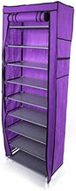 9 Tier, Space Saving Portable Shoe Rack Storage Organizer, 10 Tiers 9 Lattices Non-Woven Waterproof Fabric Cover (Purple, 10 Tiers 9 Lattices)