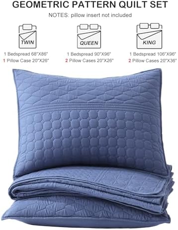 HORIMOTE HOME Denim Blue Twin Size Quilt Set - Soft Microfiber Bedspread with 1 Sham, Lightweight & All-Season Geometric Coverlet for Cozy Bedding - Image 7