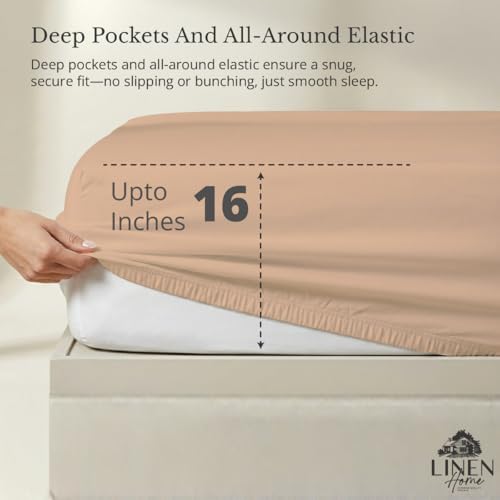 Linen Home 100% Cotton Percale Twin Size Fitted Sheet only, Brushed Rose - Image 2