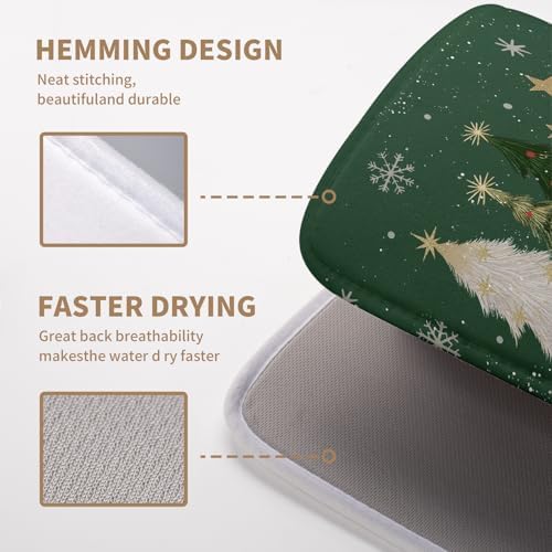 Green Christmas Tree Snowflakes Dish Drying Mat for Kitchen Counter 16x18 Inch Winter Xmas Holiday Dish Rack Mat Absorbent Microfiber Dish Draining Mat Reversible Drainer Pad - Image 4