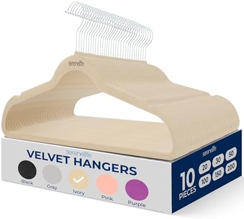 SereneLife Velvet Hangers – 10 Pack, Slim & Space Saving for Closets by SereneLife