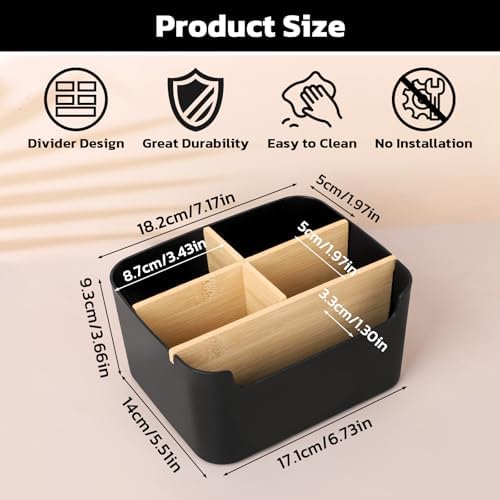 Segarty Black Desktop Organizer, Detachable Bamboo Remote Control Holder, Desk Storage Box Pencil Pen Holder Caddy for Office Home Bedside Nightstand Organization - Image 2