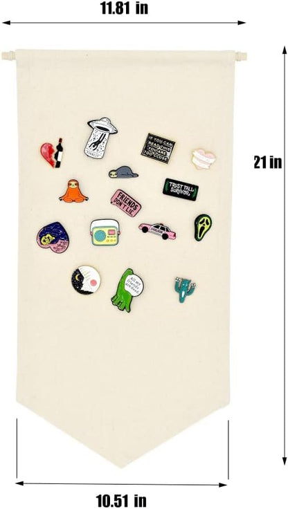 Wall Hanging Brooch Jewelry Storage Case Canvas Display Stand Enamel Pin Display Banner Holder Earrings Necklace Glitter Pin Collection Organizer (Black+Burlywood)