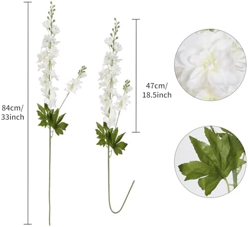 6PCS White Artificial Delphinium Flowers 33" Long Stems White Flowers Larkspur Silk Flowers for Tall Vase White Fake Flowers for Wedding Centerpieces for Home Decor Indoor (White) - Image 2