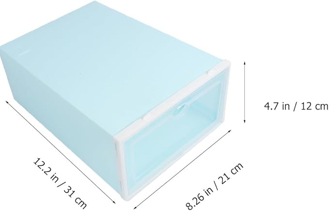 6pcs Thick Plastic Shoe Boxes with White Frame and Blue Lid, Stackable Shoes Storage Containers for Women’s Closet Organization