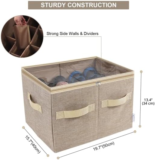Moteph Shoe Organizer for Closet - Shoe Storage Organizer for Closet Organization with Clear Cover & Adjustable Dividers, Shoe Rack & Basket - (Light Brown, Medium - 16 Pairs)