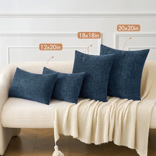 MIULEE Soft Chenille Throw Pillow Covers Blue 20x20 Inch Pack of 2 - Image 4