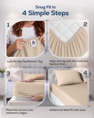 Queen Fitted Sheet, Ultra Soft Fits Up to 15 Inch Deep Pocket, Beige - Image 4