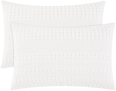 PHF Cotton Waffle Pillow Shams King Size 20" x 36", White, No Insert by PHF