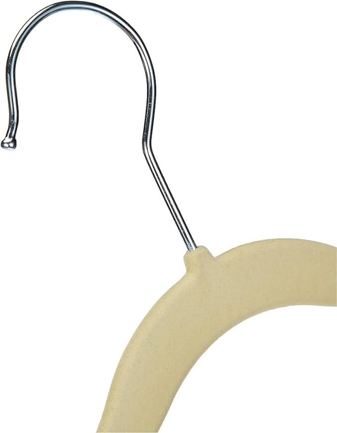 Amazon Basics Kids Space Saving Velvet Non-Slip Clothes Hangers with Shoulder Notches, Sturdy Construction for Closet Organization, 11.6", Beige, 30-Pack