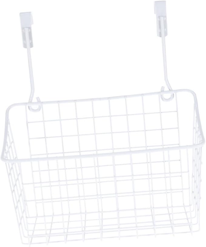 Cabilock White Over Cabinet Door Hanging Storage Basket Organizer Rack for Kitchen Bathroom Office Ventilated Hollow Design Easy Install Required Space Saving Cabinet Storage