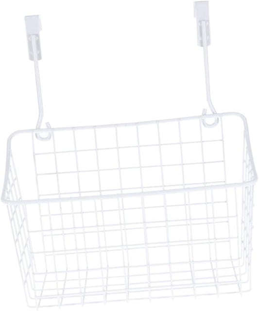 Cabilock White Over Cabinet Door Hanging Storage Basket Organizer Rack for Kitchen Bathroom Office Ventilated Hollow Design Easy Install Required Space Saving Cabinet Storage