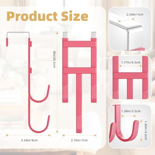 Pink Over the Door Hooks, 2 Pack Kawaii Over Door Hanger with Non-Slip Rubber, Waterproof Door Towel Rack for Hanging Towels, Coats, Bags, Coquette Room Decor, College Dorm Room Essentials for Girls - Image 3