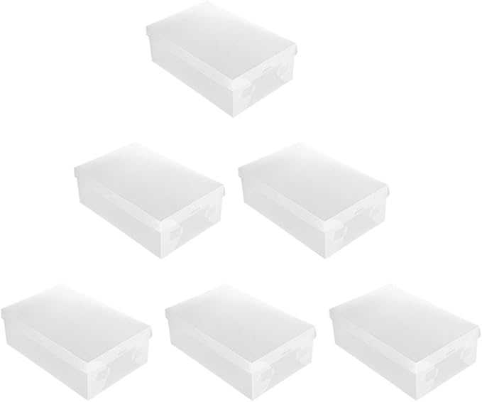6pcs Shoe Storage Boxes with Flip Lid Large 33x20x12cm White Plastic Shoe Organizers for Home Closet Space Saving and Stackable