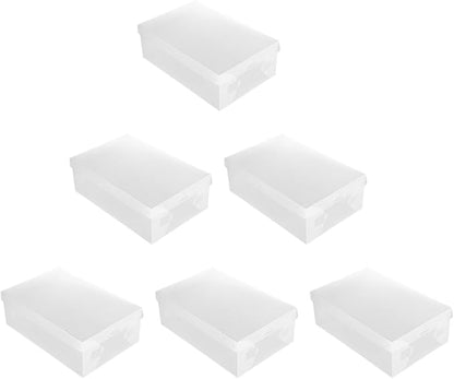 6pcs Shoe Storage Boxes with Flip Lid Large 33x20x12cm White Plastic Shoe Organizers for Home Closet Space Saving and Stackable