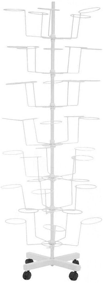 7 Tier Hat Display Metal Stand 35 Holders Cap Display Rotating Rack w/ 4 Wheels (White)