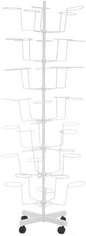 7 Tier Hat Display Metal Stand 35 Holders Cap Display Rotating Rack w/ 4 Wheels (White)