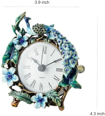 Vintage Table Clock, Peacock Shelf Clock, Small Clock for Home Bedroom Office Desktop Decor - Image 2